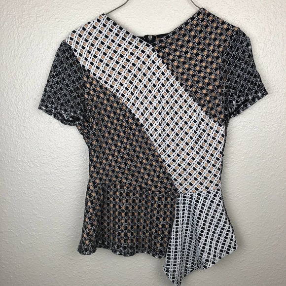 BCBGMAXAZRIA Color Block Eyelet Black & White Peplum Top - Picture 5 of 7